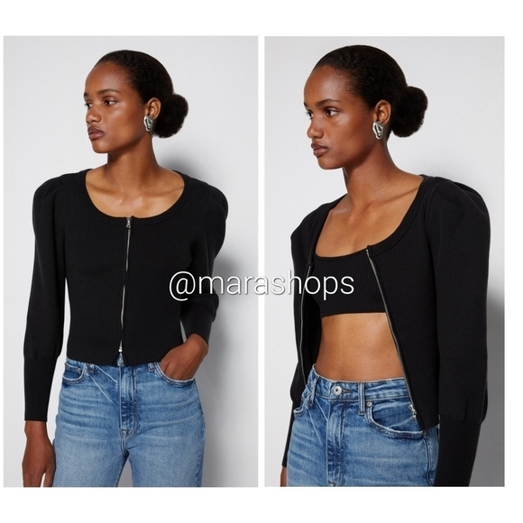 Jonathan Simkhai Iggy Puff Sleeve Cardigan - Picture 1 of 8